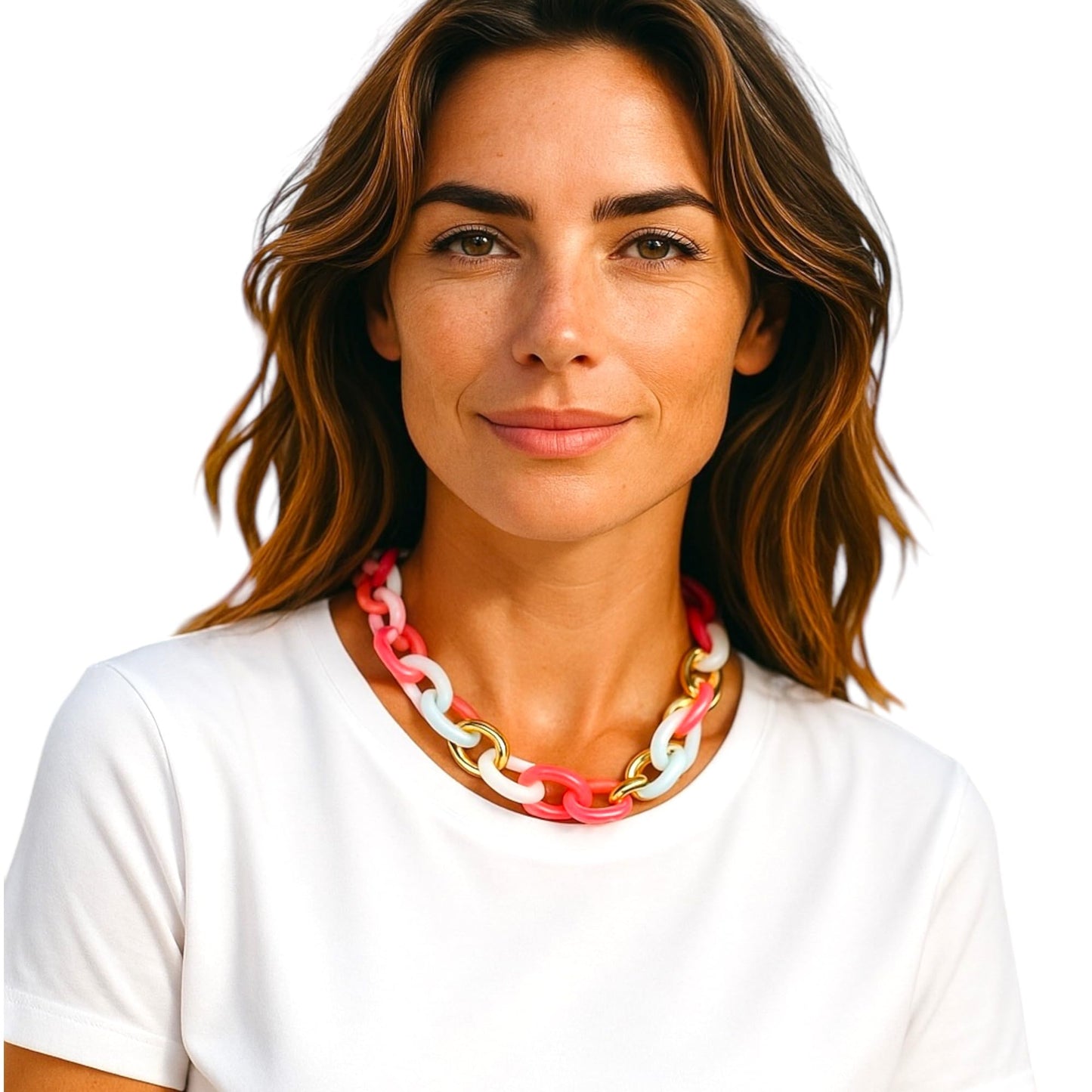 Bold chain link necklace showing vibrant color detail