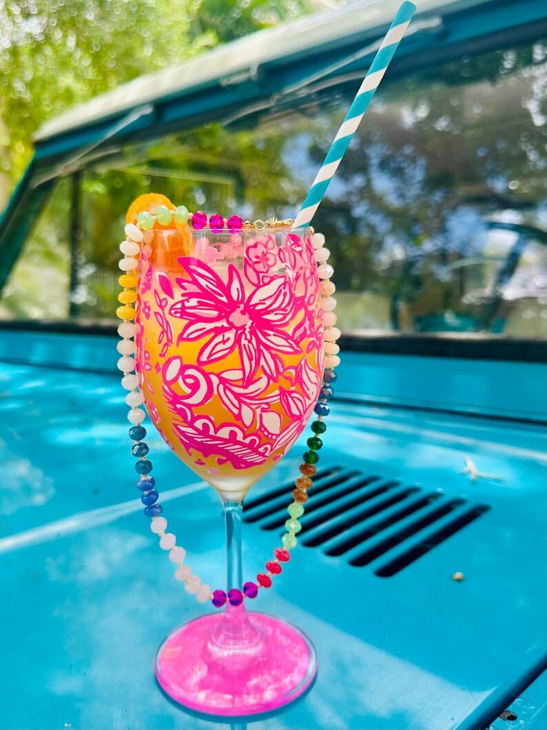 Glass bead necklace flat lay showing full length