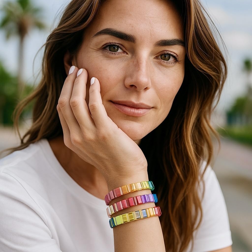 Vibrant stretch bracelet stack complete set view