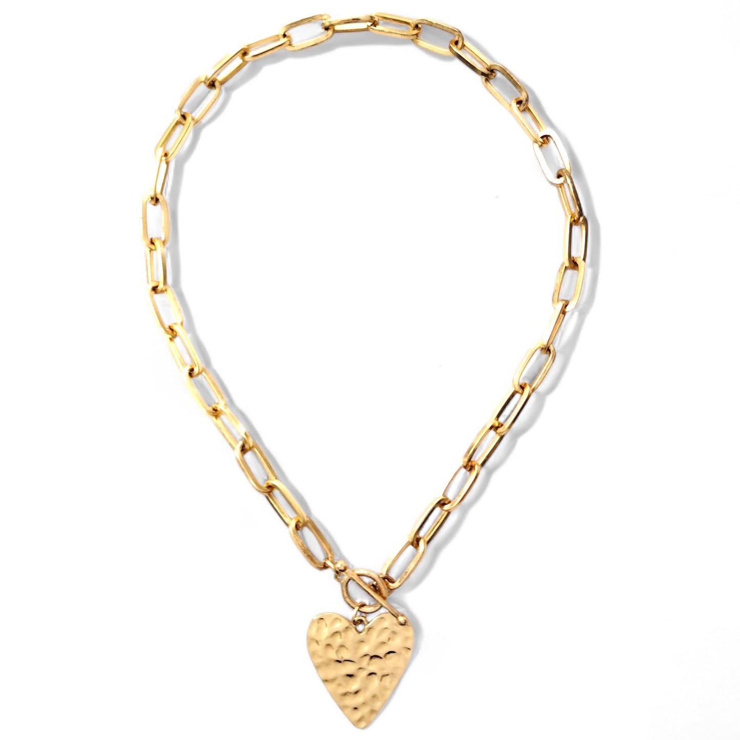 Heart charm necklace showing 18k gold plating detail