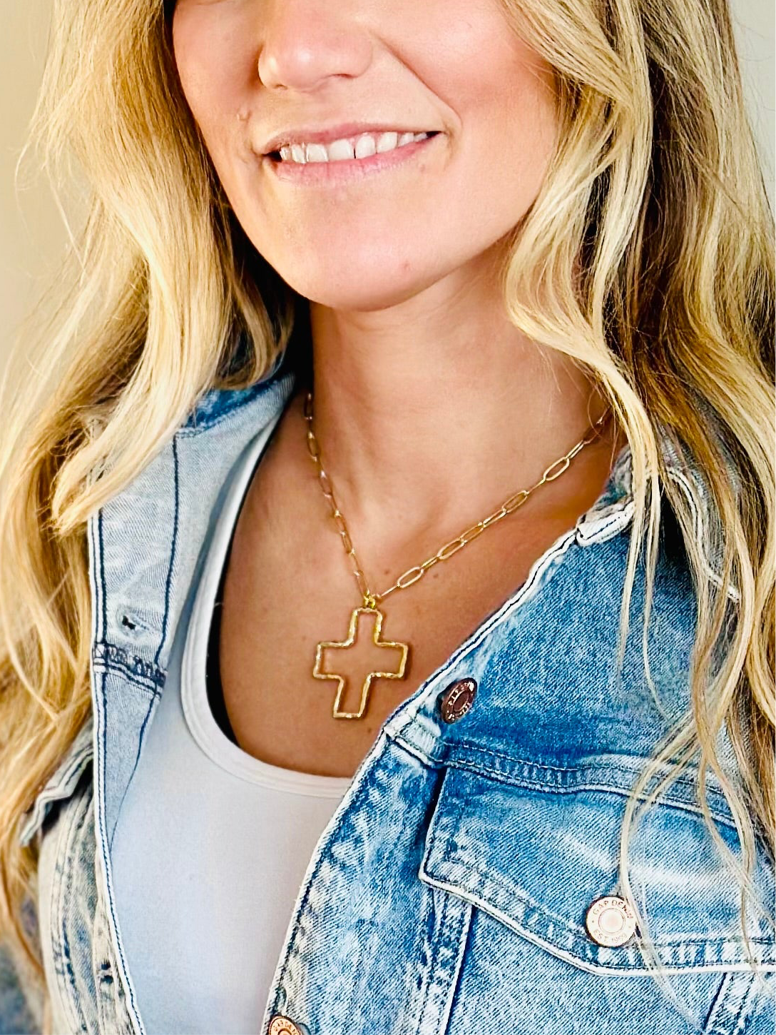 Open Cross Hammered Necklace