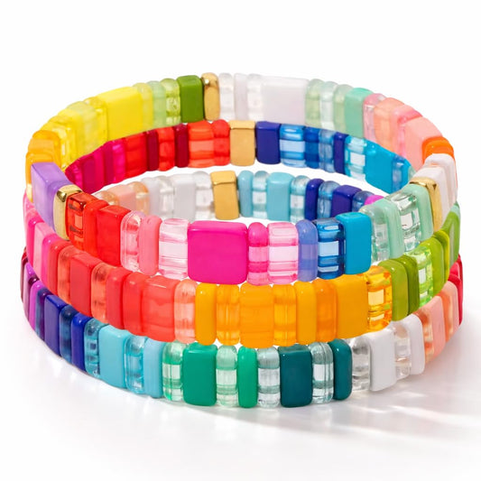 Colorful 3-piece stretch bracelet stack with natural stone beads