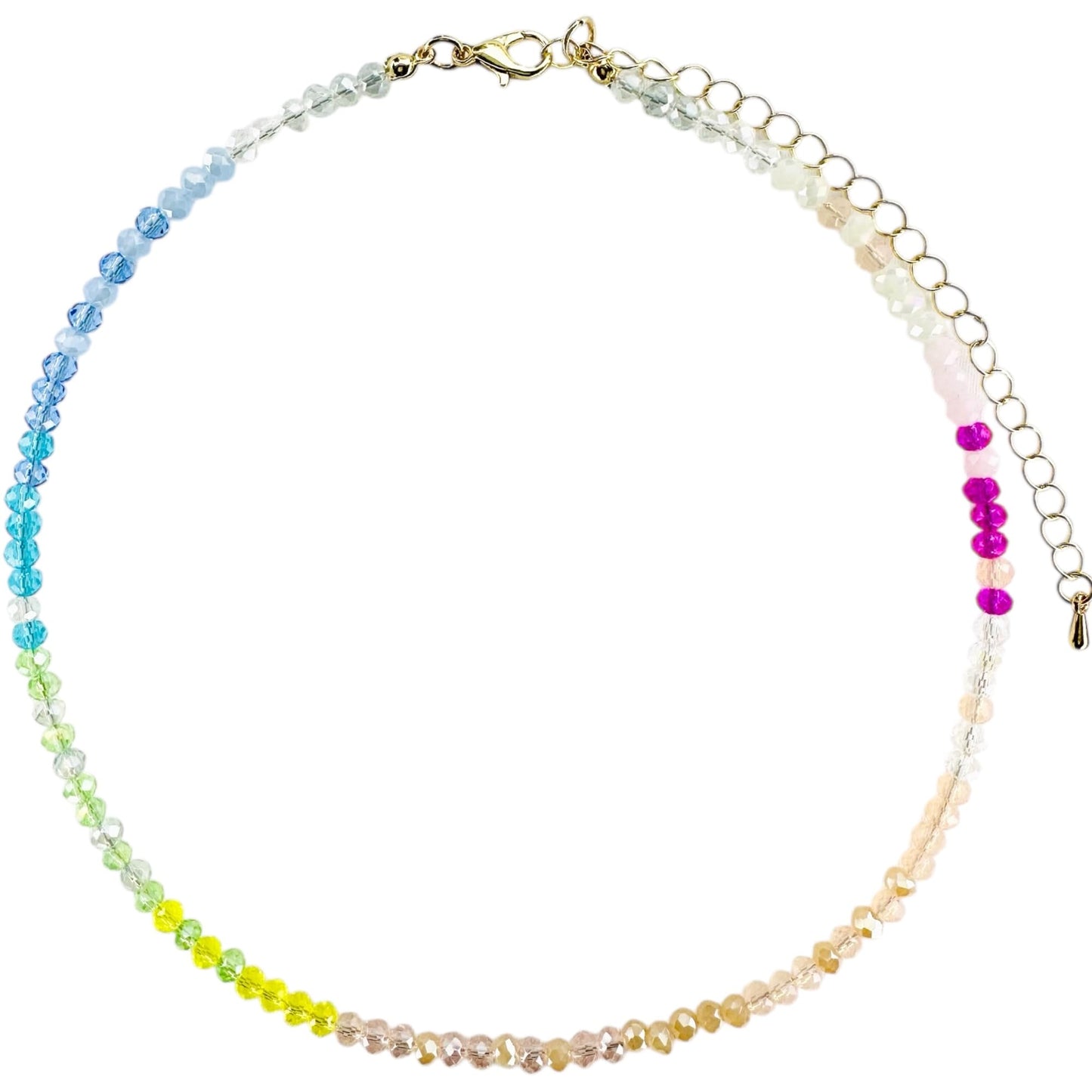 Tiny glass crystal bead necklace with rainbow gradient color pattern