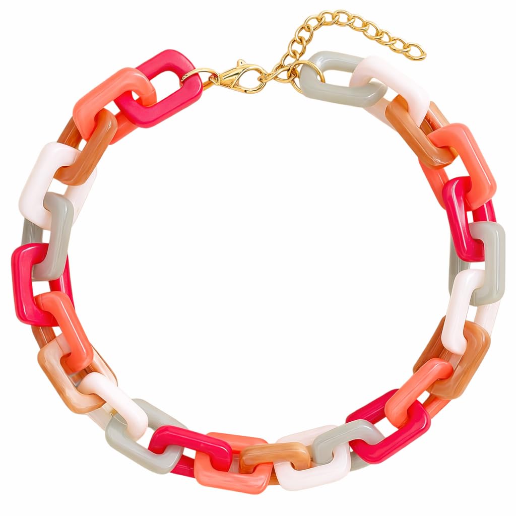 Chunky acrylic chain link necklace in vibrant color mix