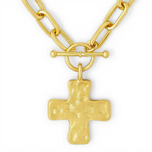 WineWear Cross Charm Toggle Necklace for Women - Chunky Chain Statement Piece