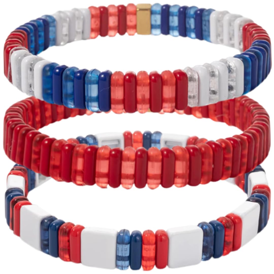 Stretch Bracelet Stack: Red, White & Blue