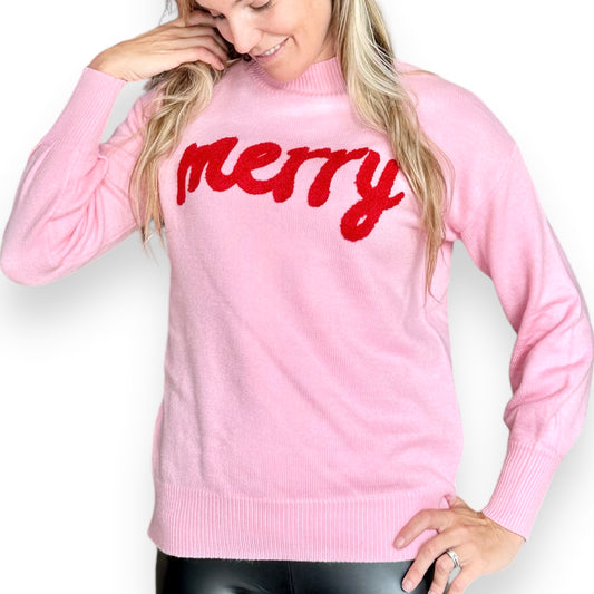 Festive Pink Merry Sweater