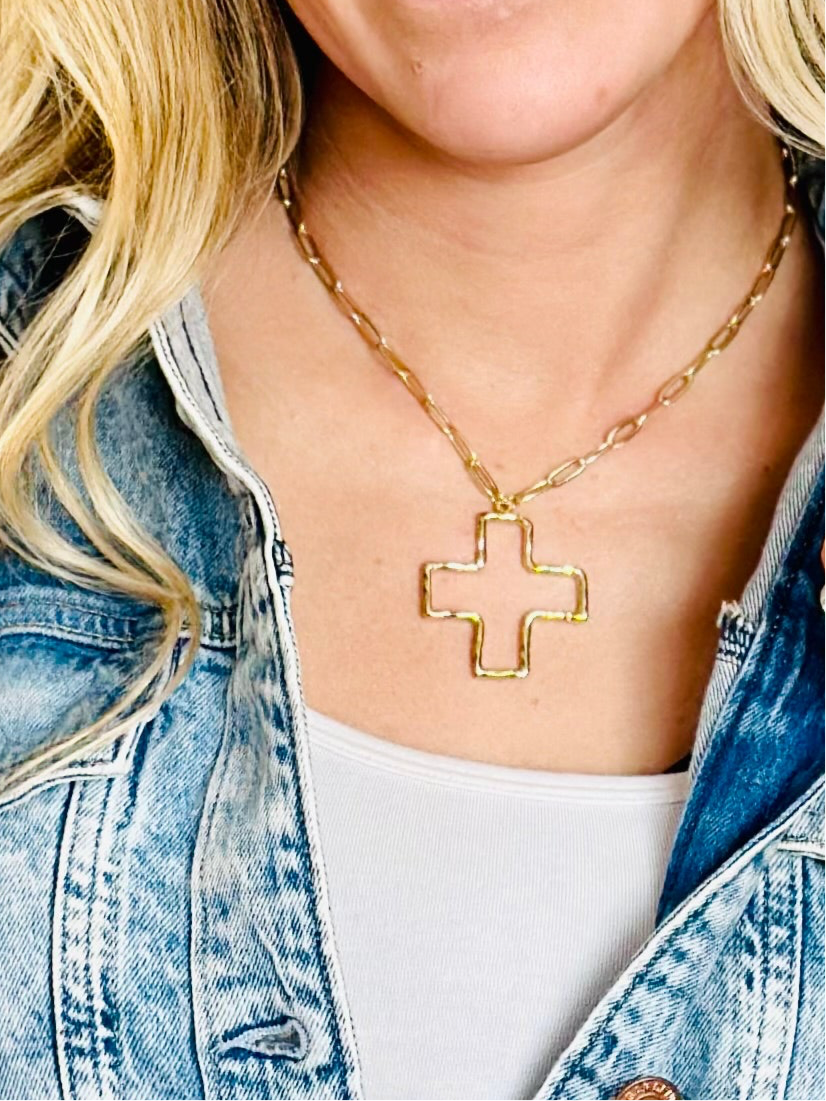 Open Cross Hammered Necklace