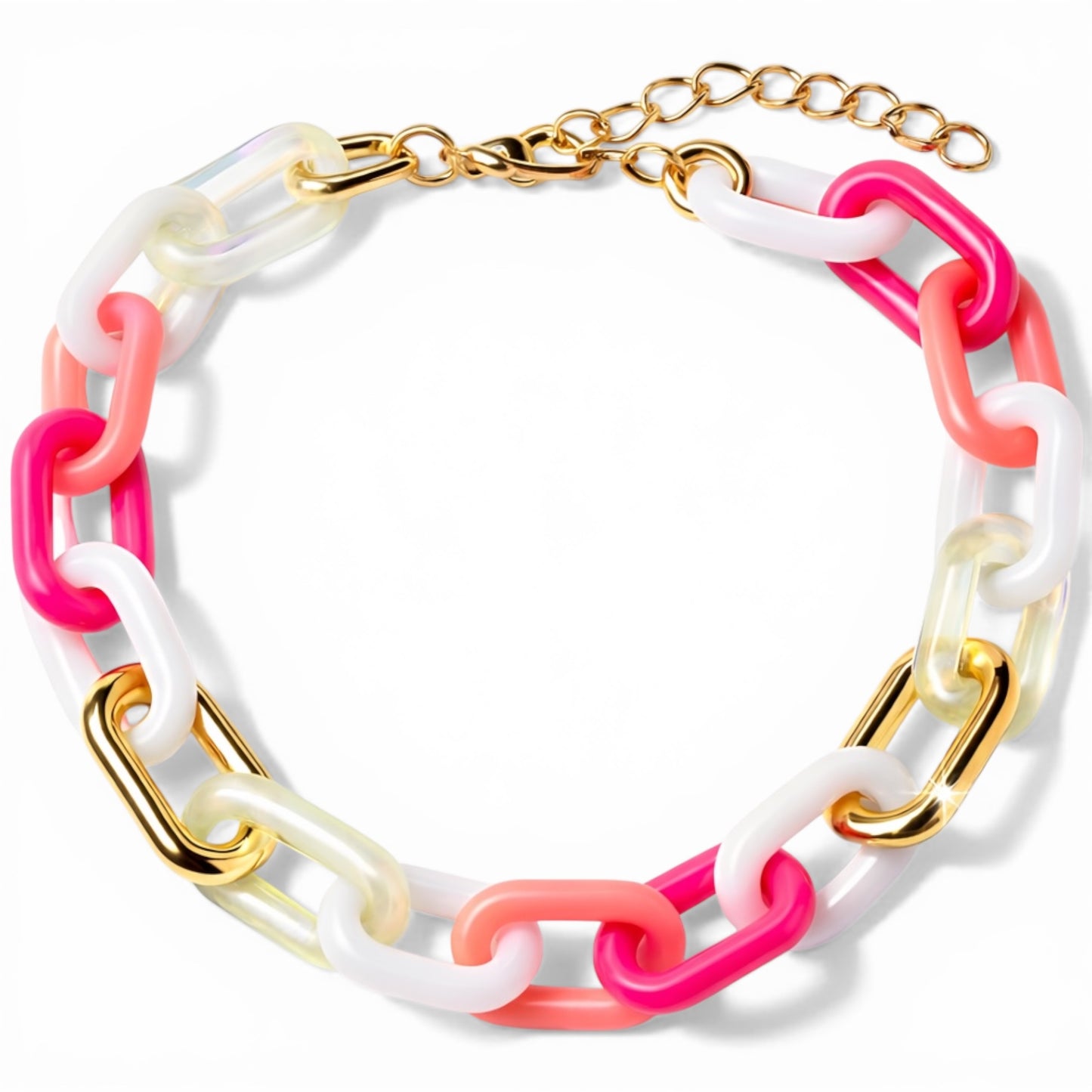 Chunky Link Chain Necklace — Pink & Gold - close-up detail view