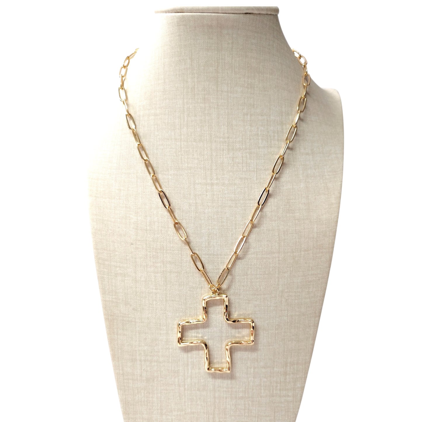 Open Cross Hammered Necklace