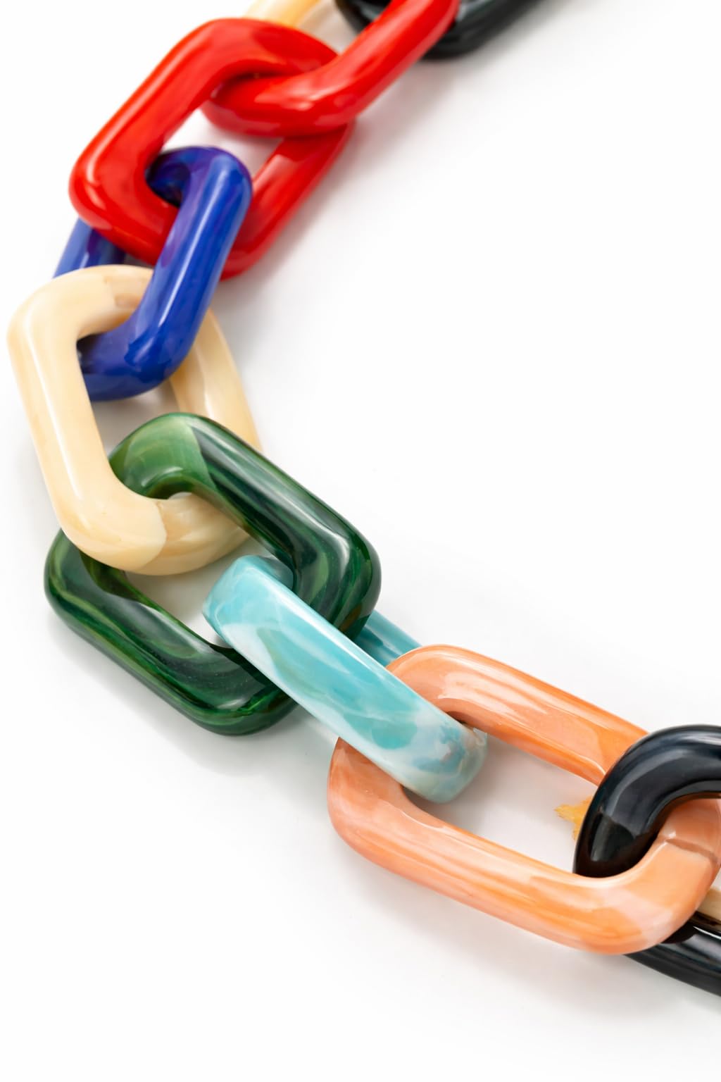 Close-up of chunky link necklace gold-tone clasp detail