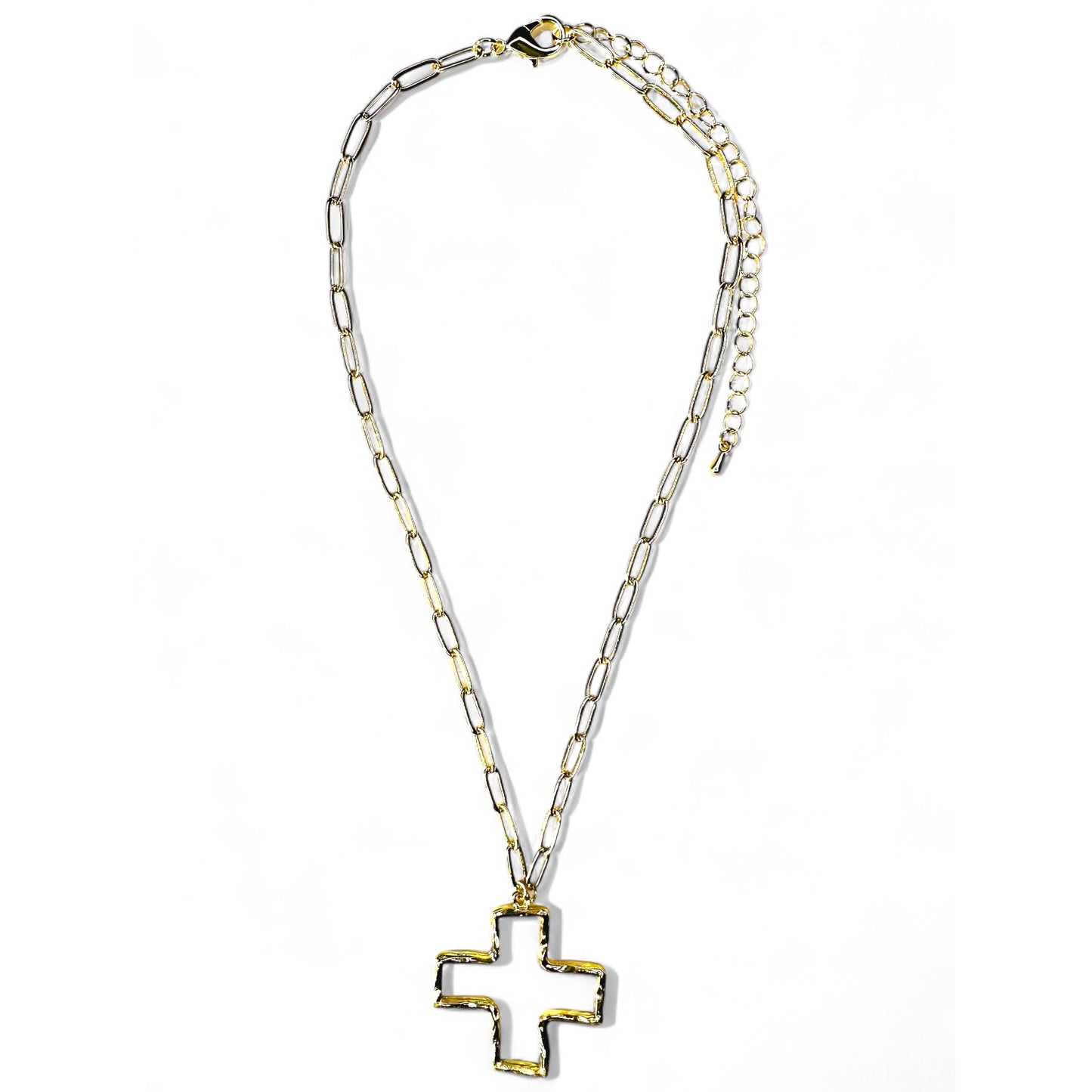 Open Cross Hammered Necklace