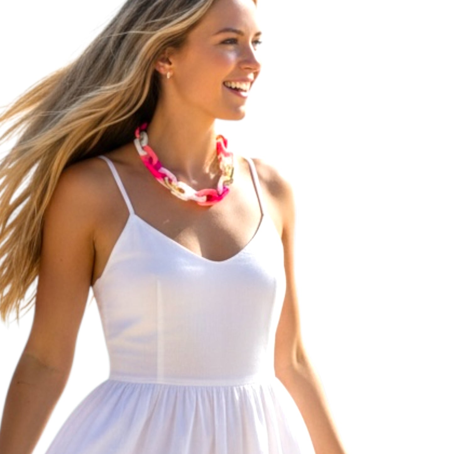 Chunky Link Chain Necklace — Pink & Gold - alternate angle