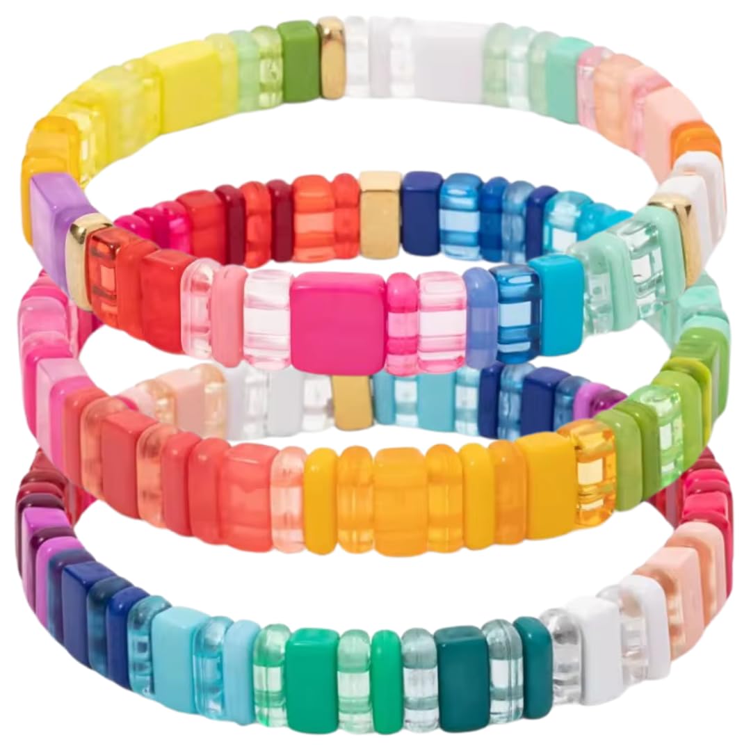 Stretch bracelet stack flat lay showing all three pieces