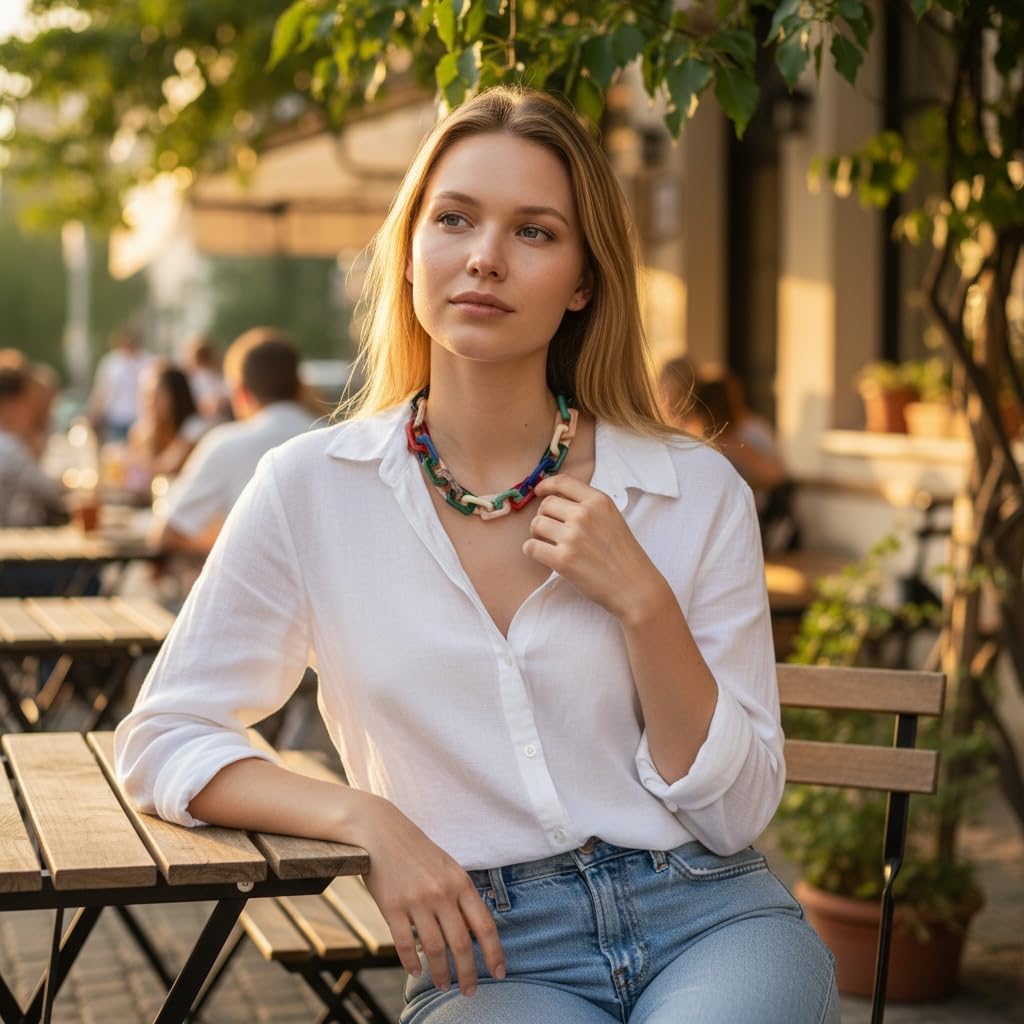 Chunky acrylic chain link necklace side view