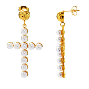 Cross Pearl Earrings