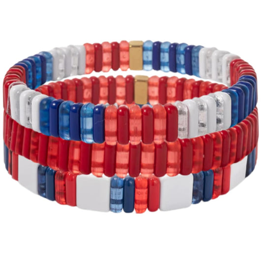 Stretch Bracelet Stack: Red, White & Blue