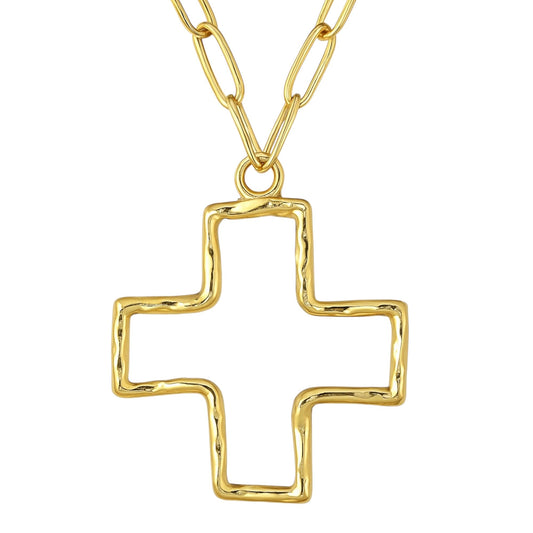 Open Cross Hammered Necklace