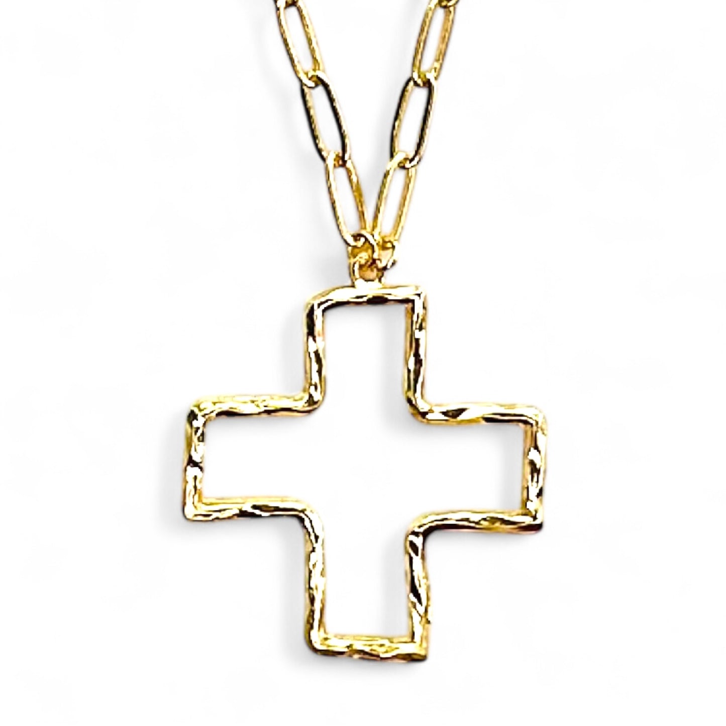 Open Cross Hammered Necklace