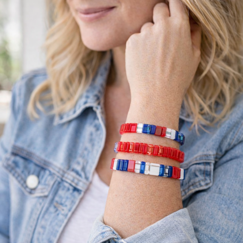 Stretch Bracelet Stack: Red, White & Blue