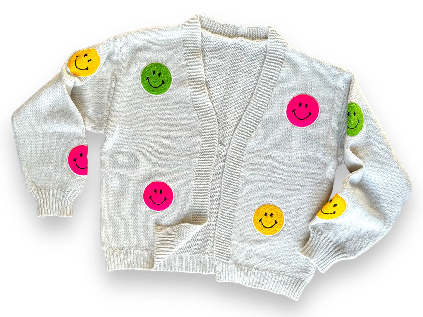 Sipping on Lemonade: Smiley Face Embroidered Patch Cardigan