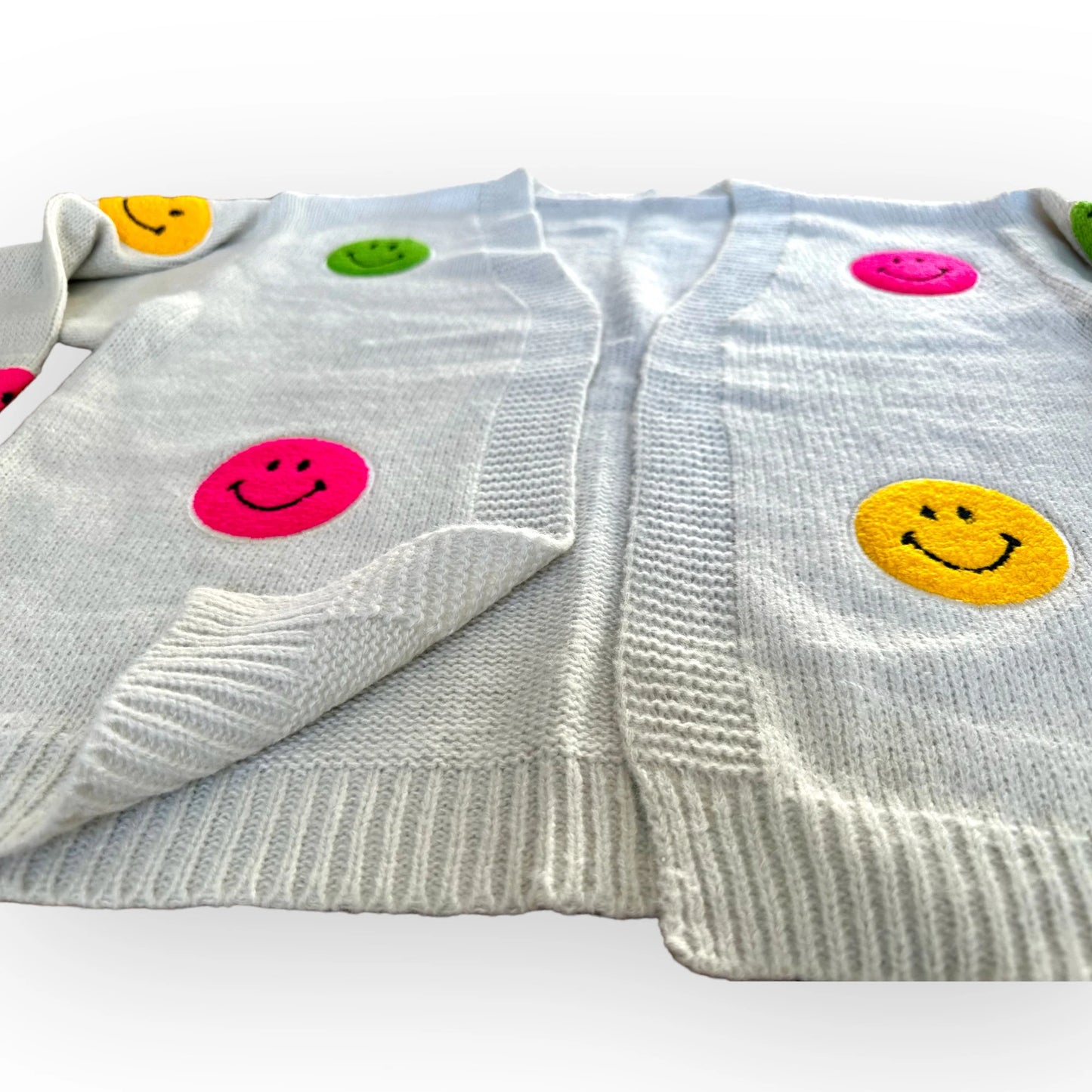 Sipping on Lemonade: Smiley Face Embroidered Patch Cardigan