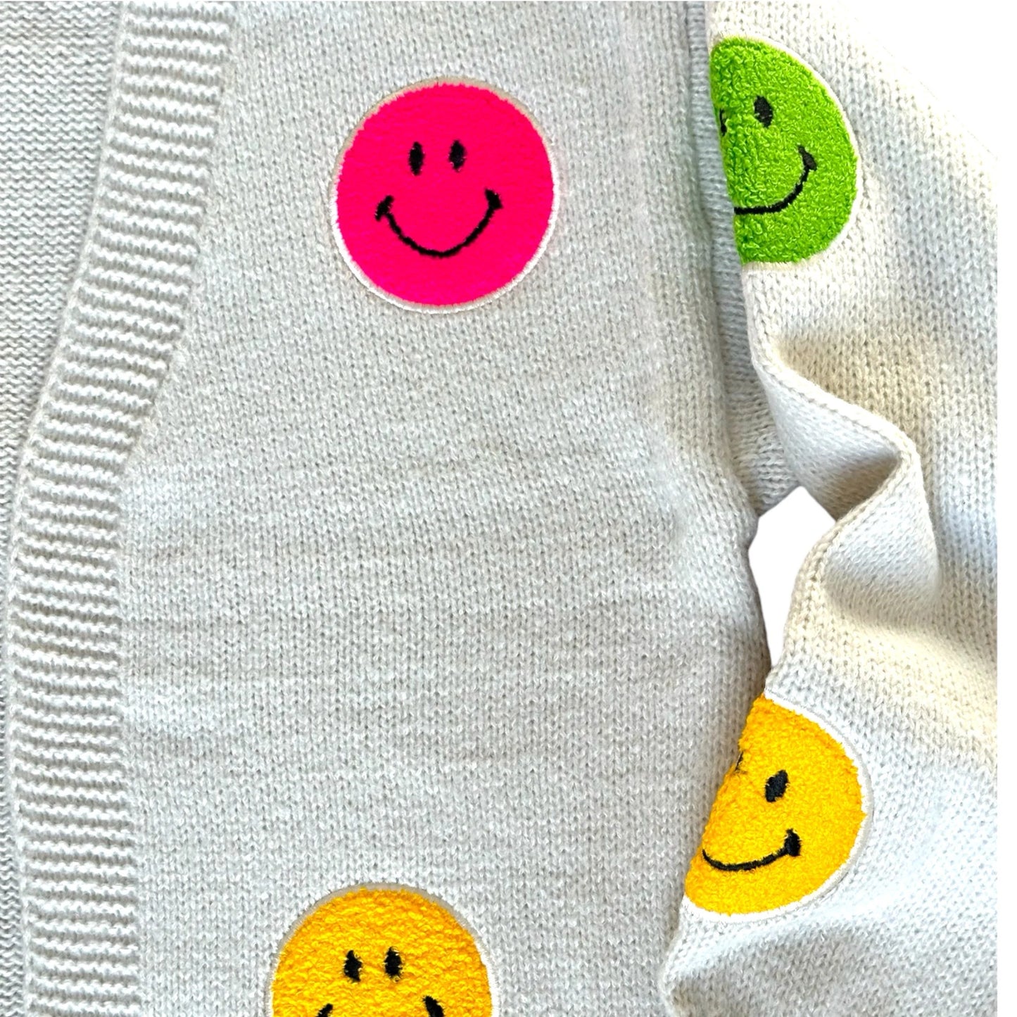 Sipping on Lemonade: Smiley Face Embroidered Patch Cardigan