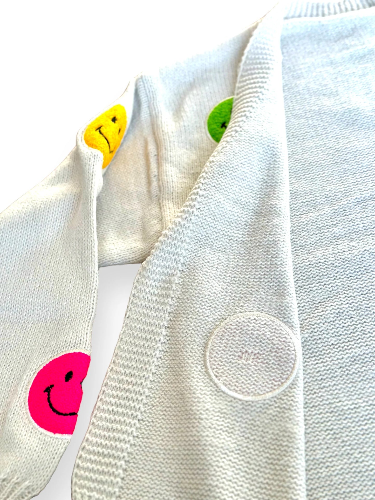 Sipping on Lemonade: Smiley Face Embroidered Patch Cardigan