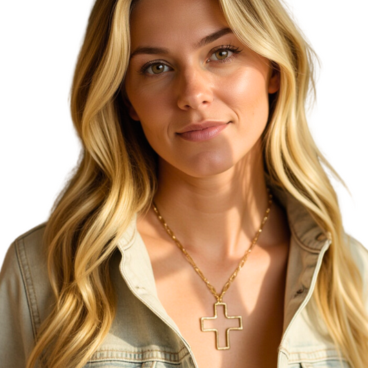 Open Cross Hammered Necklace