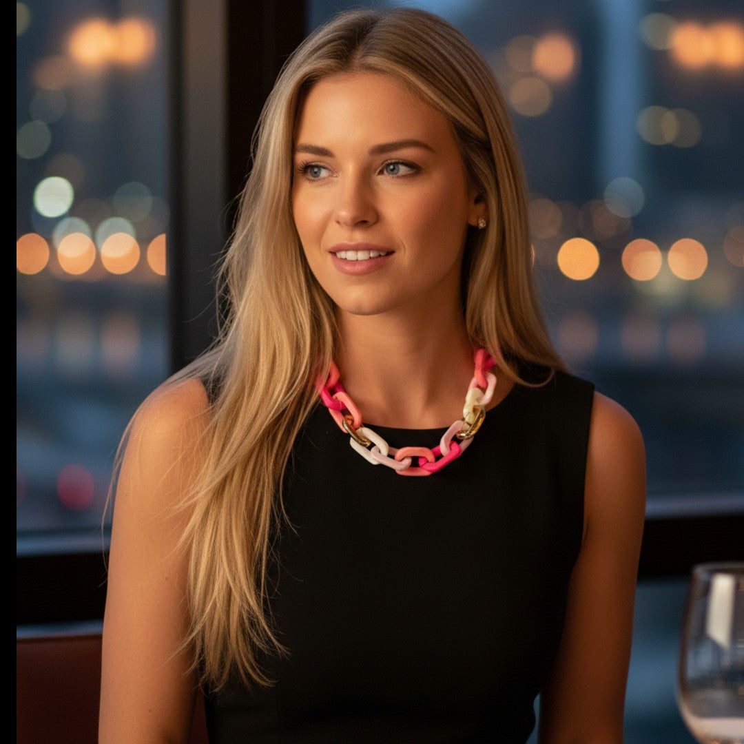 Pink & Gold Chunky Link Necklace - date night styling