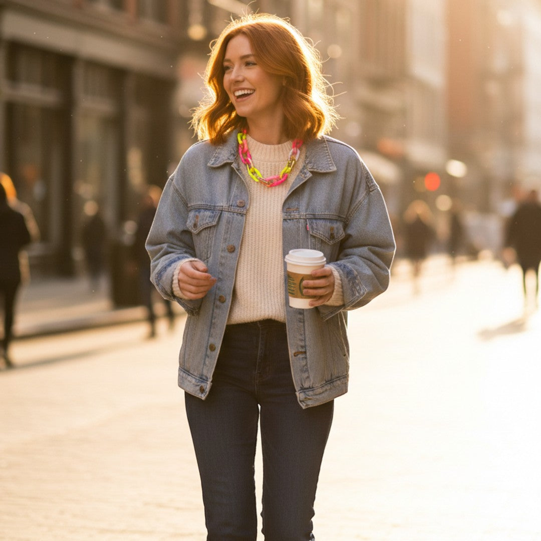 Pink & Gold Chunky Link Necklace - everyday styling