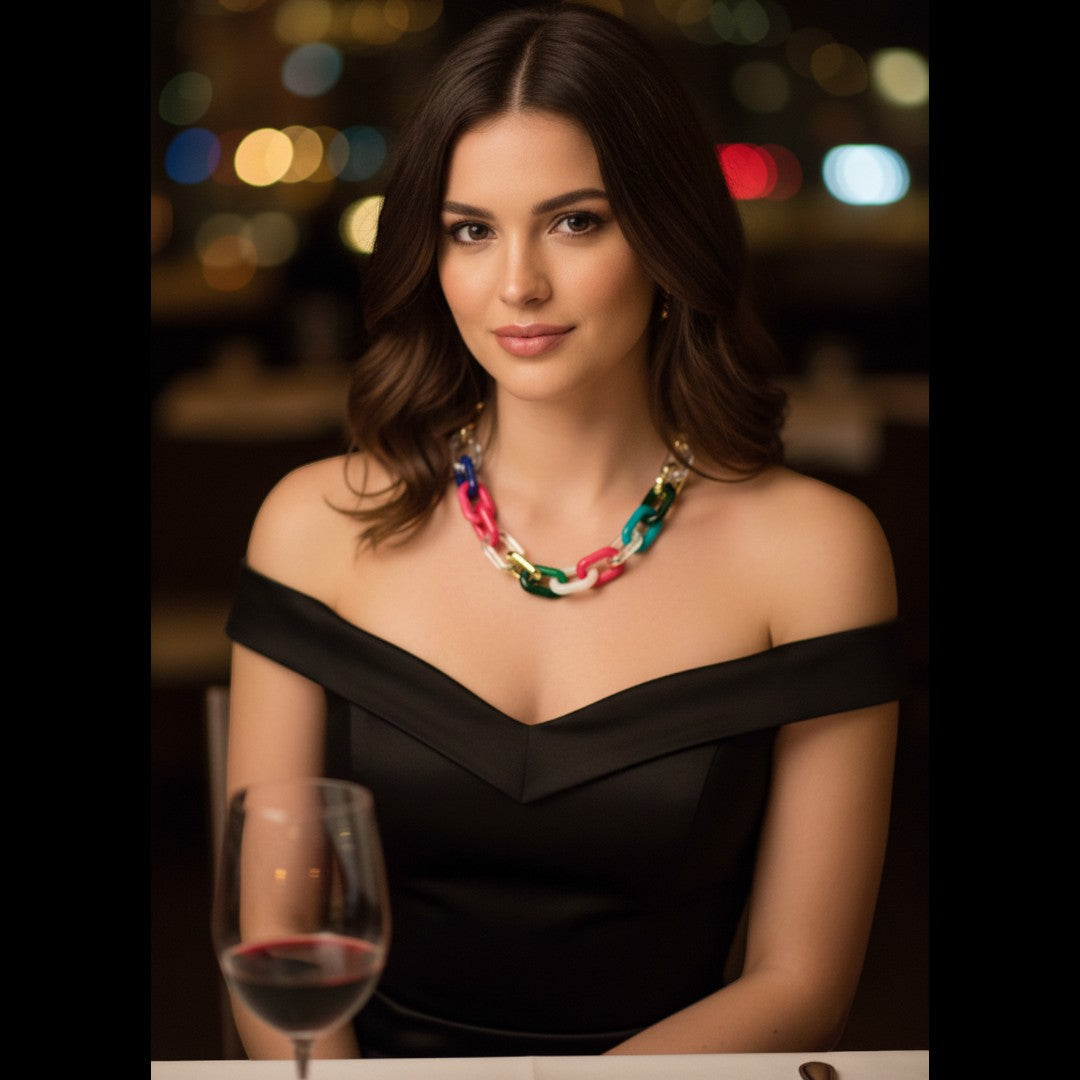Colorful Resin Link Chain Necklace - date night styling