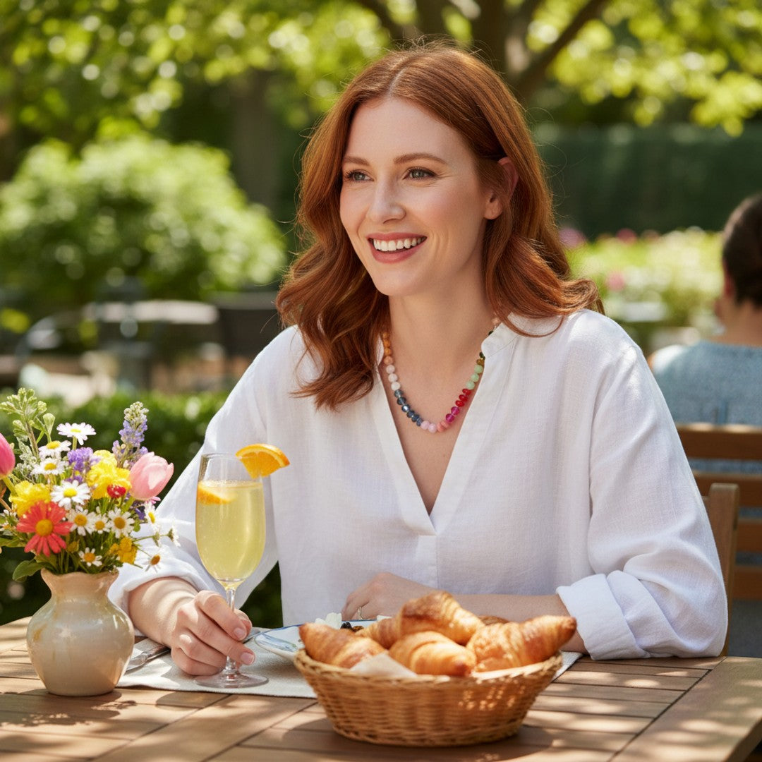 Hand-Knotted Glass Bead Necklace - brunch styling