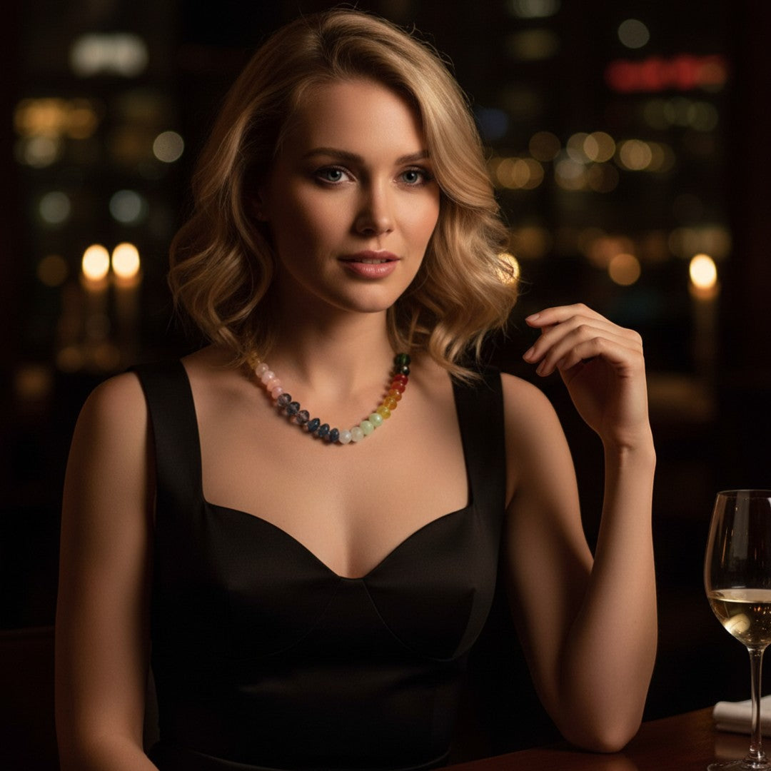 Hand-Knotted Glass Bead Necklace - date night styling