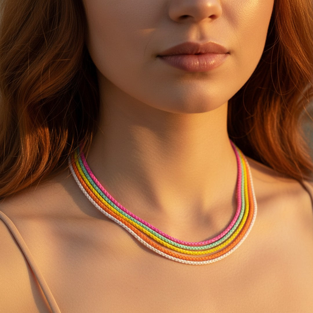 Layered Snake Chain Necklace - closeup styling