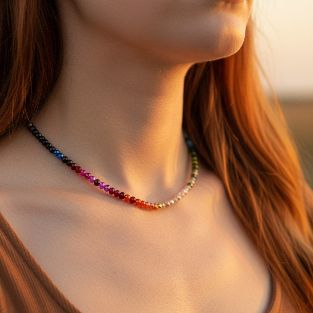 Sipping on Spritzers Tiny Bead Necklace - closeup styling